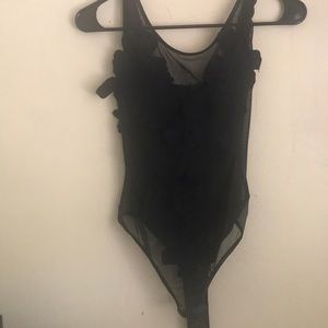 Mesh bodysuit with flowers